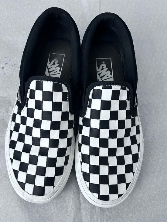 Vans Shoes - Vans Black & White Platform Checkerboard Leather Slip-On Sneakers